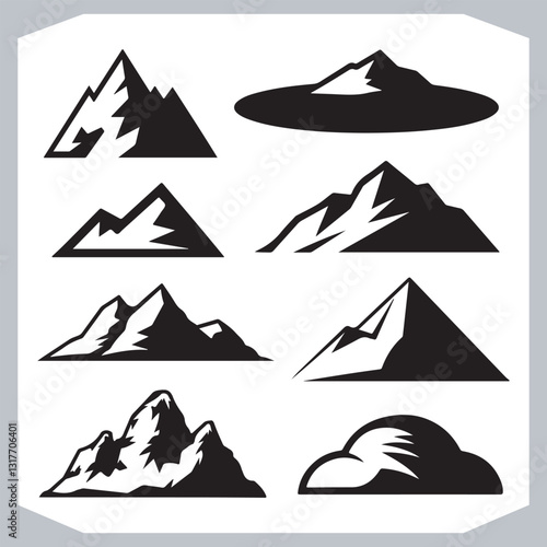 Obraz na płótnie Black and White Retro Mountain Silhouettes Artistic Hand Drawn Design w salonie