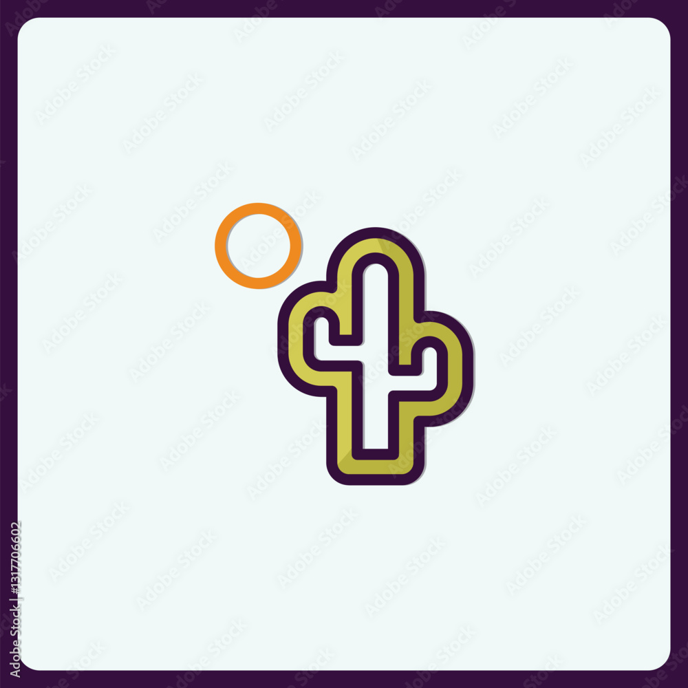 Minimalist cactus icon with sunlight design on a clean background for various use Minimalist cactus icon with sunlight design on a clean background for various use