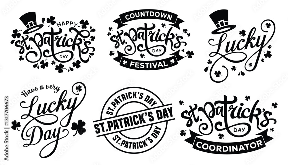 Festive St. Patrick's Day black and white Graphics typography Set for Design Festive St. Patrick's Day black and white Graphics typography Set for Design