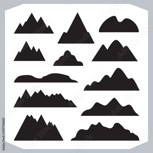 Obraz na płótnie Black and White Retro Mountain Silhouettes Artistic Hand Drawn Design w salonie