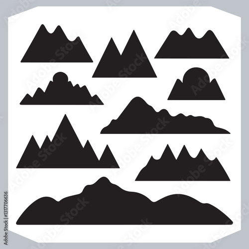 Obraz na płótnie Black and White Retro Mountain Silhouettes Artistic Hand Drawn Design w salonie