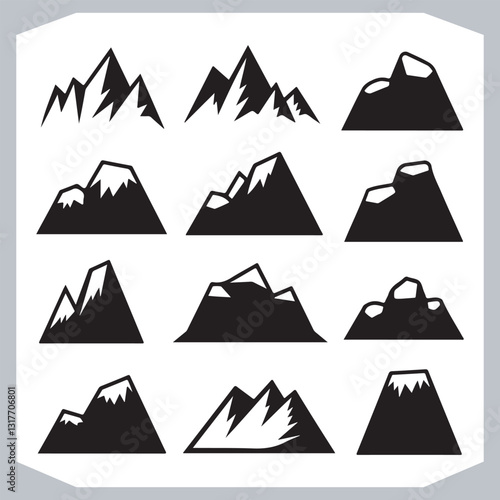 Obraz na płótnie Black and White Retro Mountain Silhouettes Artistic Hand Drawn Design w salonie
