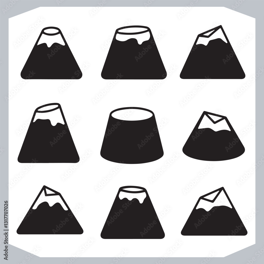 Black and White Retro Mountain Silhouettes Artistic Hand Drawn Design