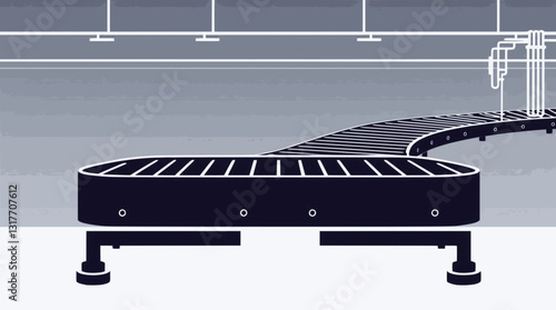 Outline illustration of a conveyor belt in a factory minimal vector industrial concept.