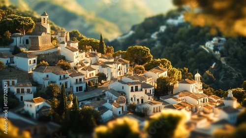 Hilltop village sunset, Andalusian landscape, travel postcard