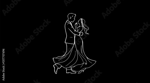 Outline illustration of a couple dancing romantic moment and love expression vector art