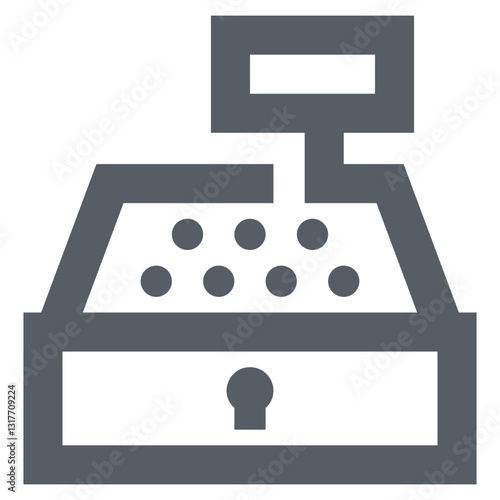 A Classic Cash Register, A Symbol Of Reliable Transactions And Secure Commerce, Depicted In Simple Grayscale Lines Against A Clean Background