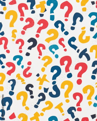 Obraz na płótnie A colorful pattern of question marks on a white background w salonie