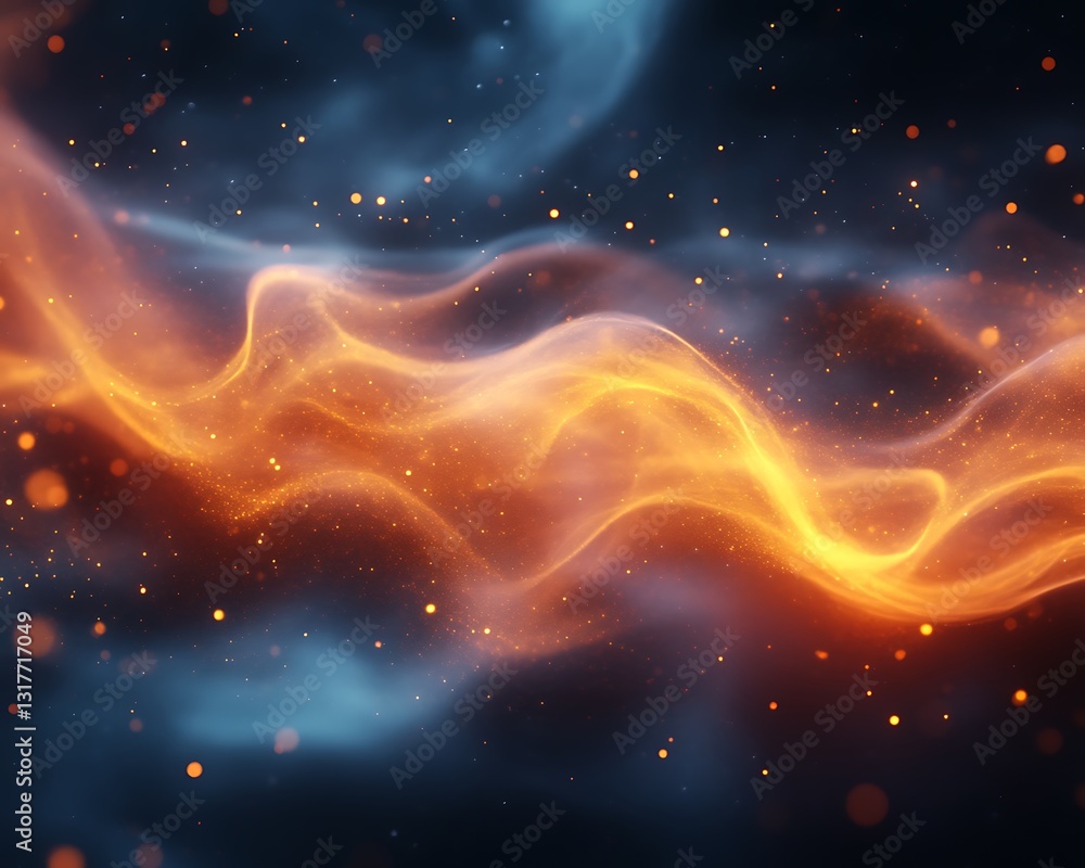 Obraz premium Abstract vibrant waves of light and glittering particles on dark backdrop