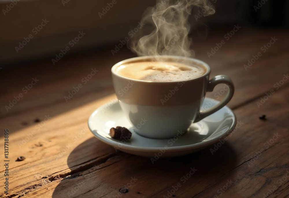 Obraz premium cup of coffee on wooden table