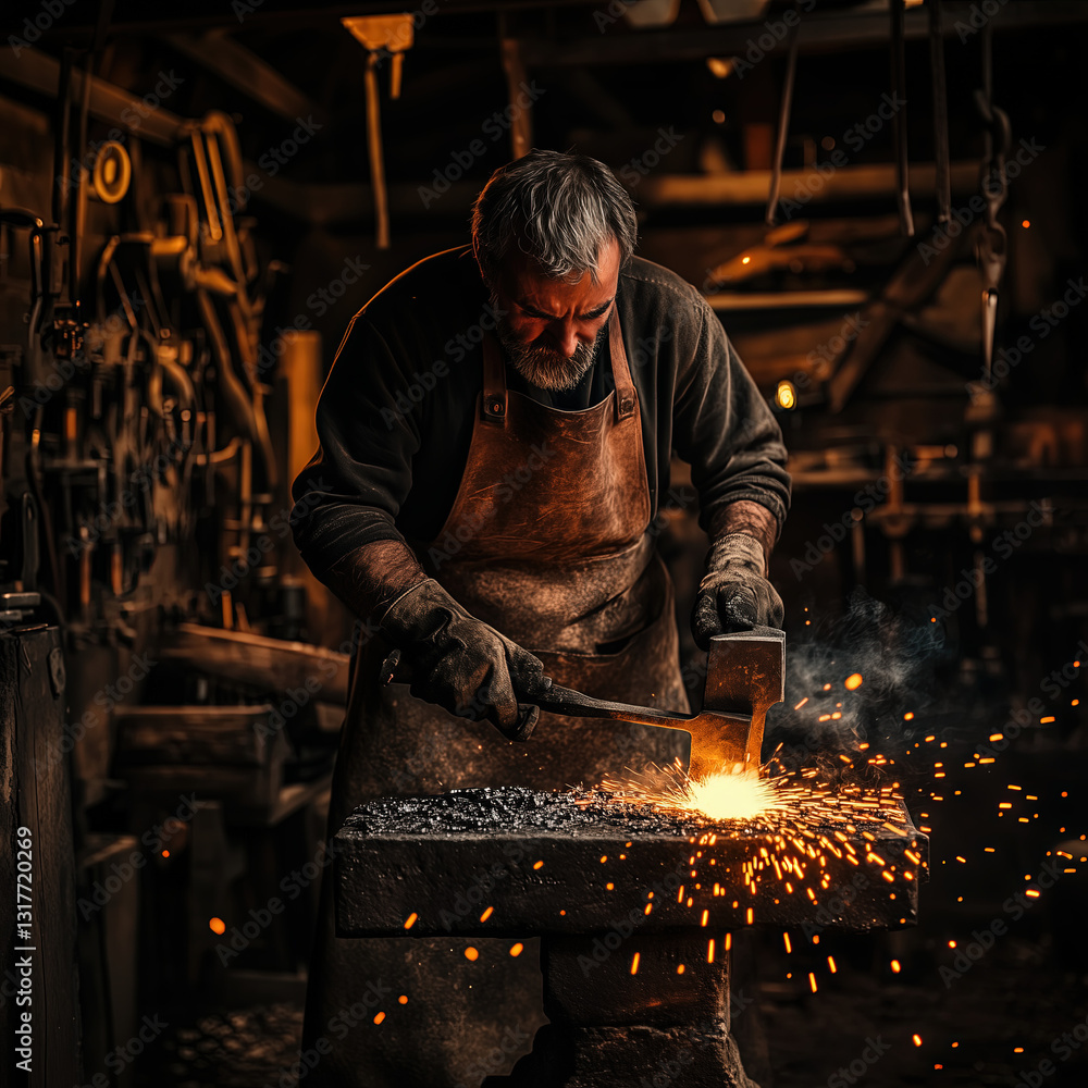 Traditional Blacksmith Workshop in Action
