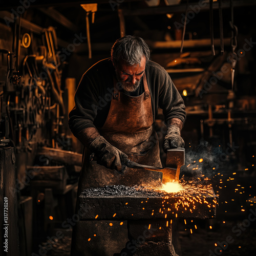 Obraz na płótnie Traditional Blacksmith Workshop in Action w salonie