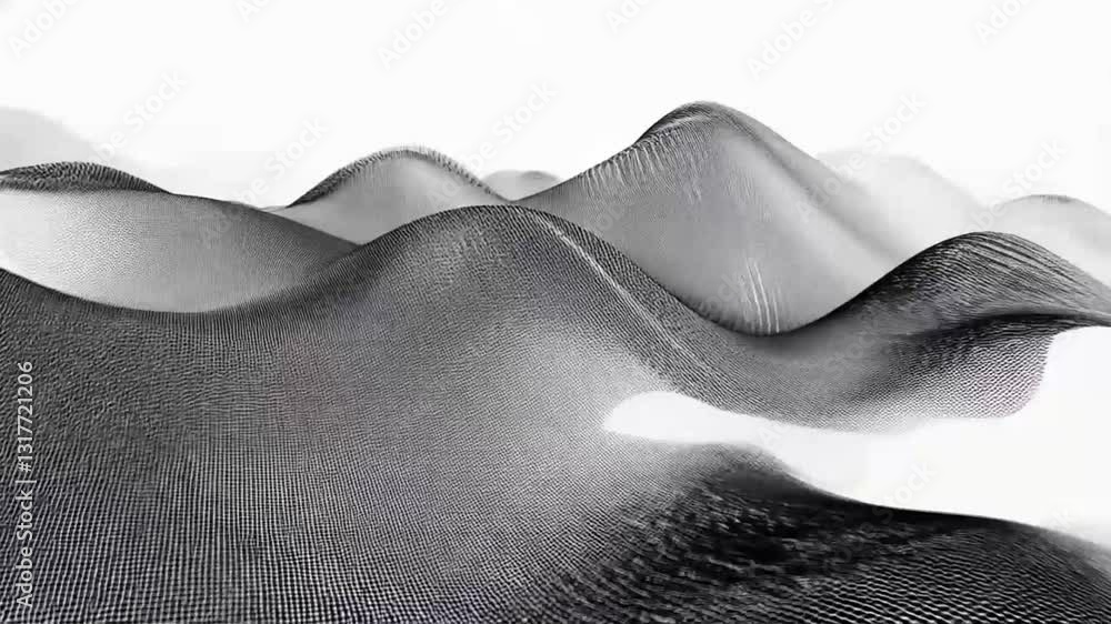 Abstract Digital Landscape with Undulating Wave-Like Mesh Design