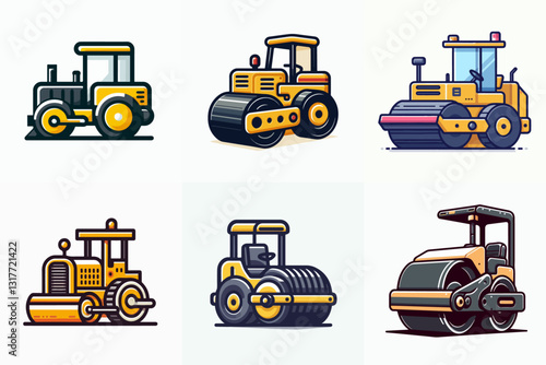 heavy equipment roller compactor vector illustration