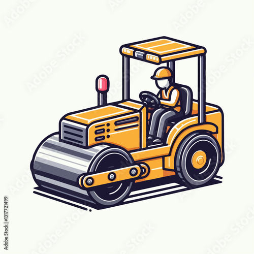 heavy equipment roller compactor vector illustration