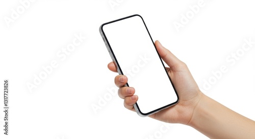 Hand Holding Smartphone Mockup with Transparent Screen