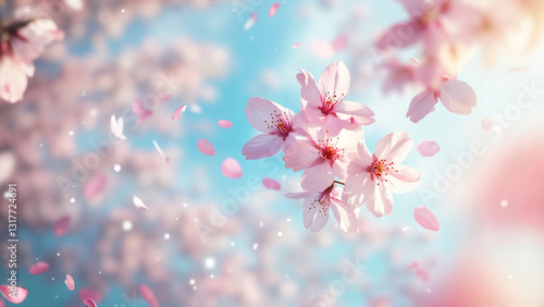 Delicate Spring Cherry Blossoms with Falling Petals