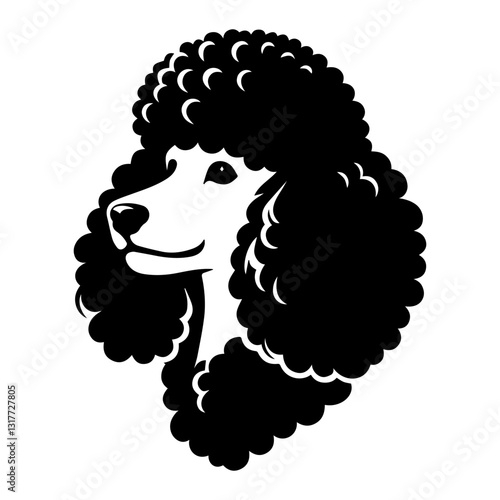Poodle's head is a black and white logo. EPS vector graphics.