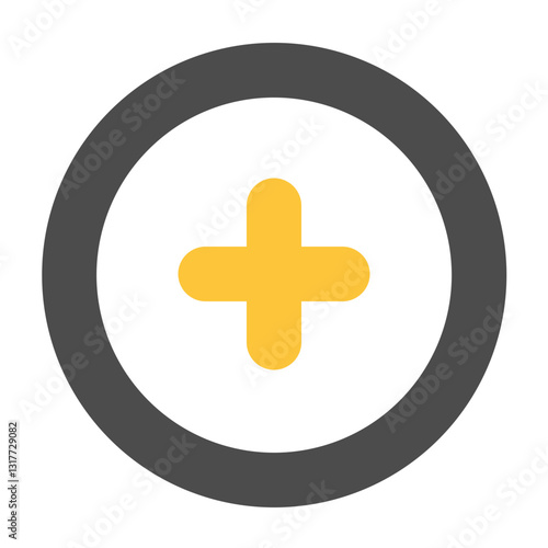 A Cheerful Yellow Plus Sign Radiating Positivity And Hope Within A Simple Dark Gray Circle Signifying Addition, Growth, Or New Beginnings With A Clean Minimalist Design