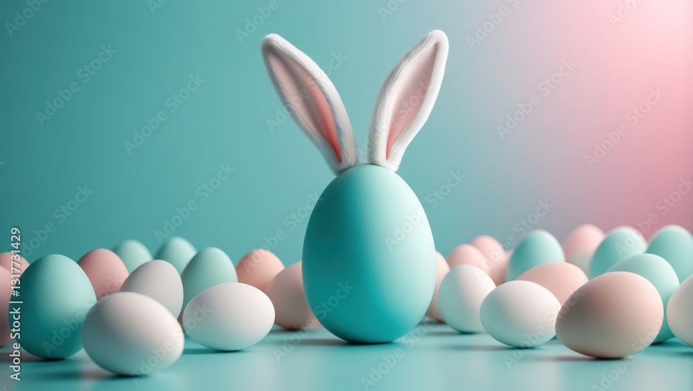 Background with eggs and white bunny. Concept of Easter banner Background with eggs and white bunny. Concept of Easter banner