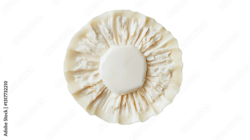 A small wheel of brie cheese with a creamy center on a white background --ar 16:9 A small wheel of brie cheese with a creamy center on a white background --ar 16:9