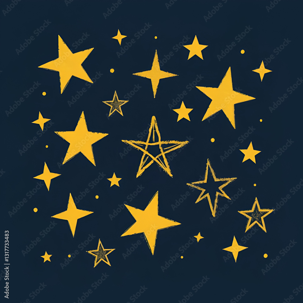 Set of gold chalk drawing stars. Shine or sparkle doodle collection. Children style yellow wax pencil handdrawing elements of night sky. Crayon scratch grunge texture star shapes. Vector illustration Set of gold chalk drawing stars. Shine or sparkle doodle collection. Children style yellow wax pencil handdrawing elements of night sky. Crayon scratch grunge texture star shapes. Vector illustration