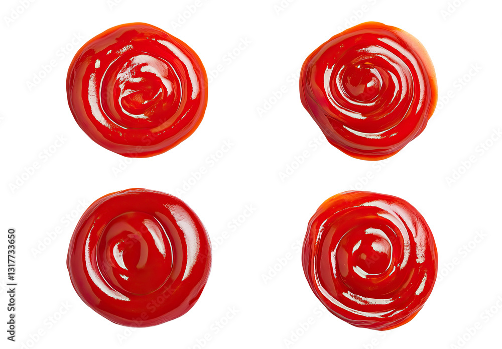 Isolated Ketchup Splashes, Top View, Food Texture, transparent Background Isolated Ketchup Splashes, Top View, Food Texture, transparent Background