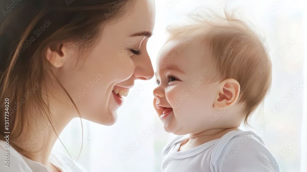 Mother and baby share a joyful moment indoors during daylight, highlighting the bond between parent and child Mother and baby share a joyful moment indoors during daylight, highlighting the bond between parent and child