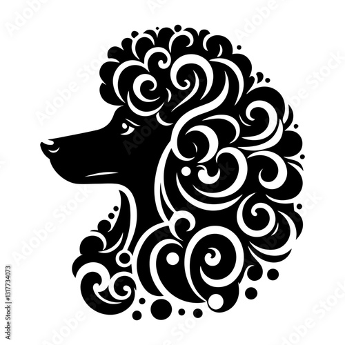 Poodle's head is a black and white logo. EPS vector graphics.