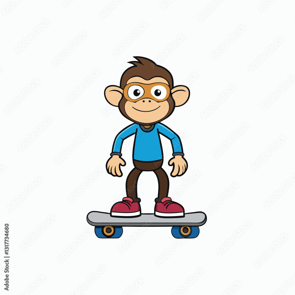 Cool cartoon monkey on Electricity hoverboard. Vector illustration, funny chimpanzee snowboarder on a white background Cool cartoon monkey on Electricity hoverboard. Vector illustration, funny chimpanzee snowboarder on a white background