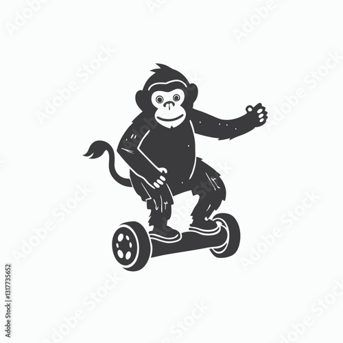 Cute monkey cartoon playing skateboard. Isolated Cute Monkey Electricity Skateboarding Illustration