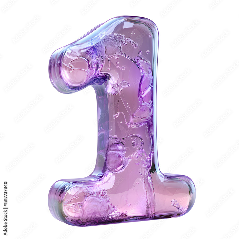 Stylized 3D render of the number 1 made of glossy, semi-transparent glass with a purple hue Stylized 3D render of the number 1 made of glossy, semi-transparent glass with a purple hue
