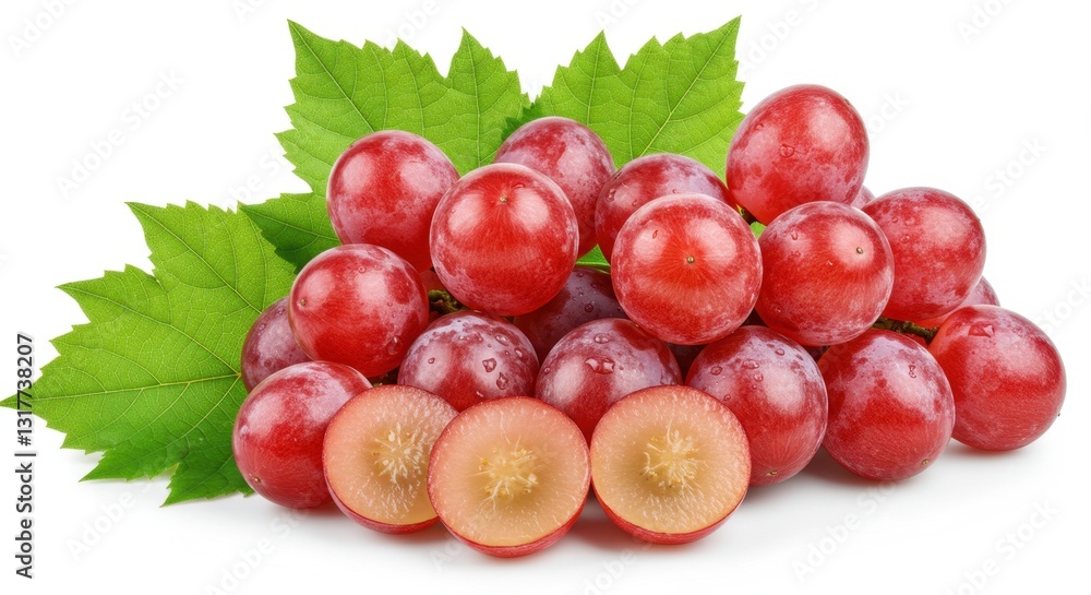 Obraz premium Fresh Red Grapes with Leaves