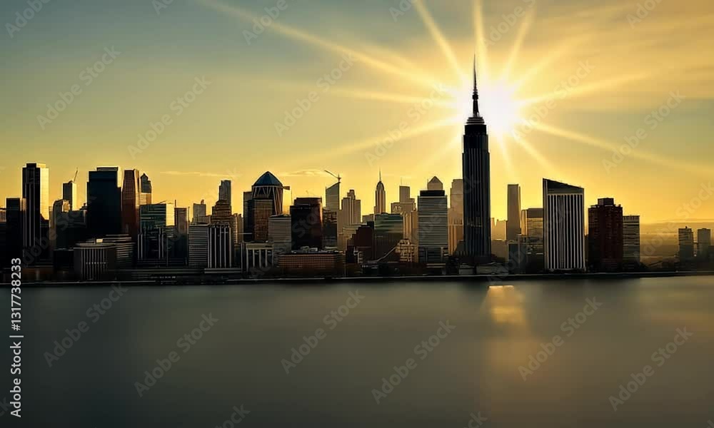 Dramatic Skyline Of Futuristic Skyscrapers Under Golden Sunlight In Coastal Mist During Sunrise In the City Dramatic Skyline Of Futuristic Skyscrapers Under Golden Sunlight In Coastal Mist During Sunrise In the City