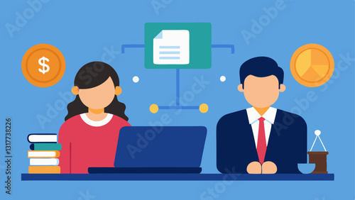 Legal Consultation An auditor consulting with a legal advisor with law books and cryptocurrency tokens on the table highlighting the intersection of law and finance.