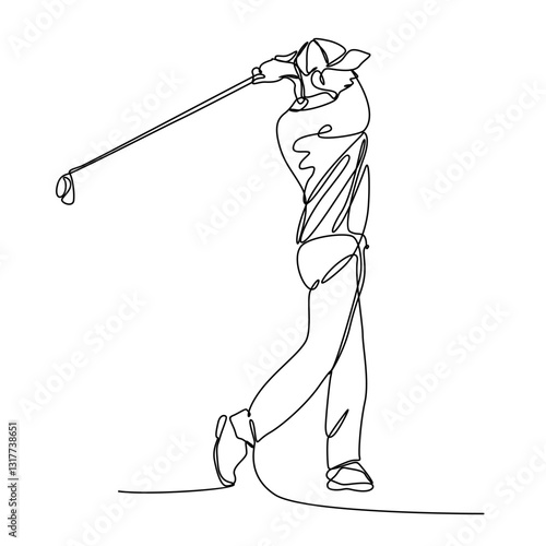 Continuous Single Line Golf Swing Line Drawing Vector Illustration, golf sport man icon