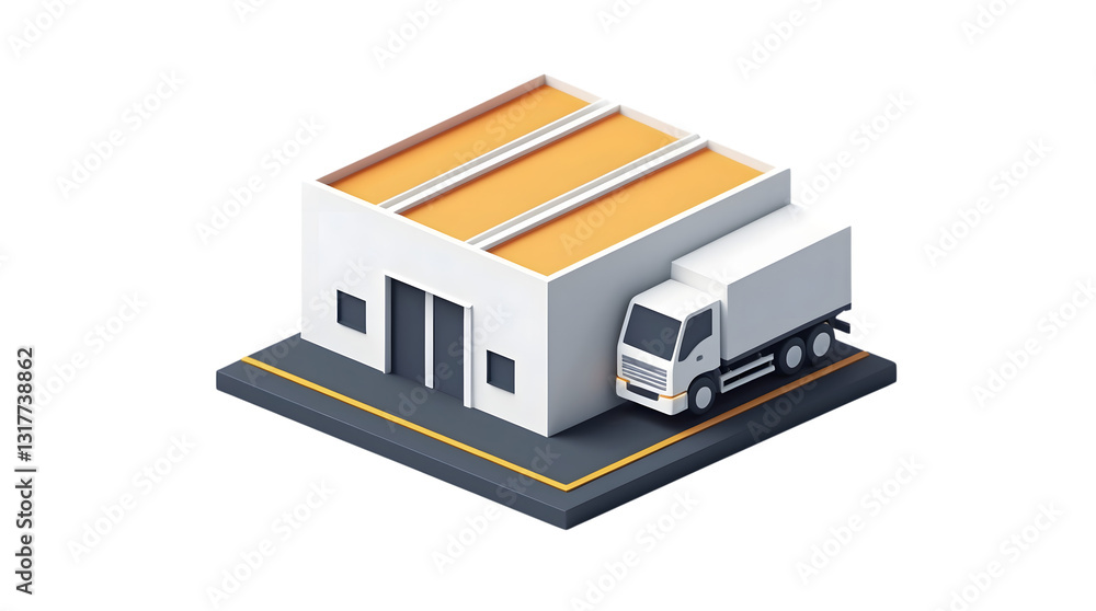 Logistics and Distribution Center with Truck: A Modern Industrial Illustration for Business and Logistics and Distribution Center with Truck: A Modern Industrial Illustration for Business and