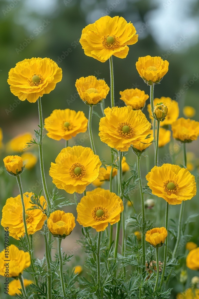 Fototapeta premium Bright yellow flowers blooming in a sunny garden create a cheerful and vibrant atmosphere during summer