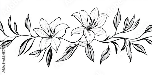 Floral and Foliage Outline Art with Transparent Background
