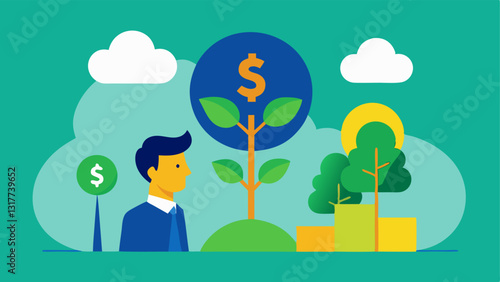 Nature and Finance A blend of nature and finance showing dollar bills morphing into trees with an advisor observing the transformation.