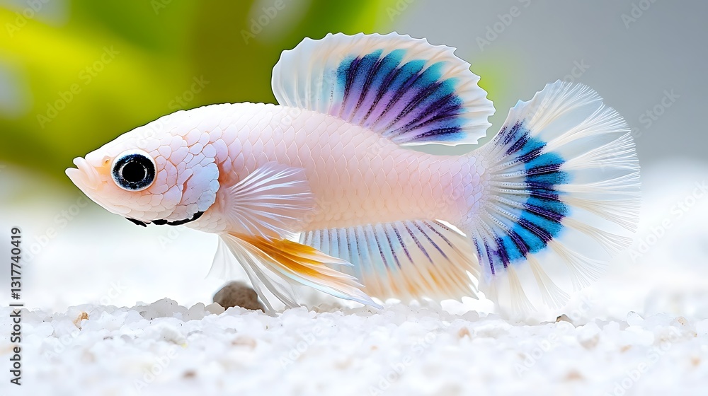Fototapeta premium Exquisite Halfmoon Betta Fish Elegant White and Blue Aquatic Life Aquarium Pet