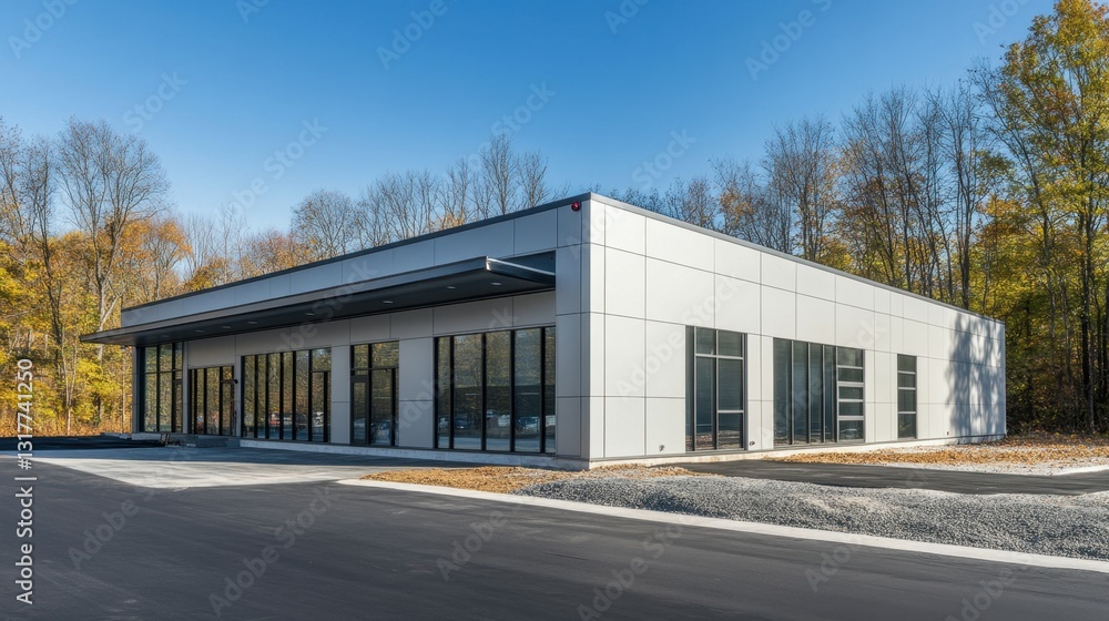 Modern modular home showcased in production facility with sleek design and efficient building processes for residential living Modern modular home showcased in production facility with sleek design and efficient building processes for residential living