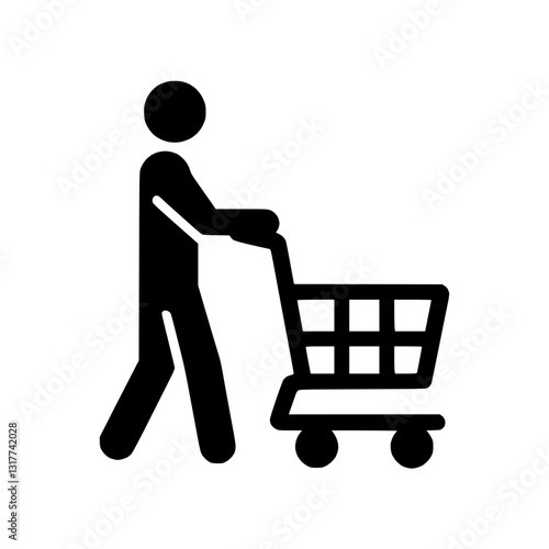 Person pushing shopping cart icon representing retail, purchasing, and consumerism