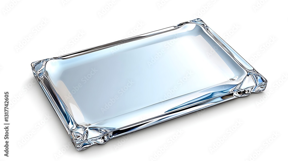 Elegant Clear Glass Rectangular Tray Modern Design Shiny Surface Empty Isolated on White Background Elegant Clear Glass Rectangular Tray Modern Design Shiny Surface Empty Isolated on White Background