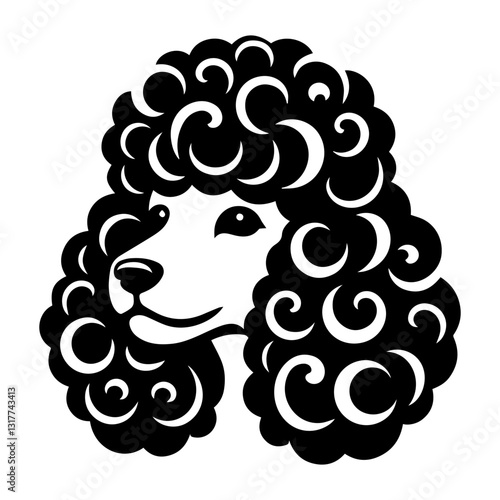 Poodle's head is a black and white logo. EPS vector graphics.