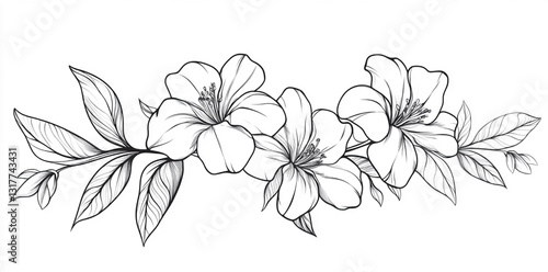Decorative Floral Outline Drawing for Design Elements
