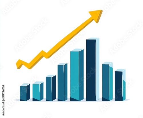 Free Download A simple bar graph illustrating an upward trend in sales, featuring blue bars, a yellow arrow, and a white background. - GFXLoad