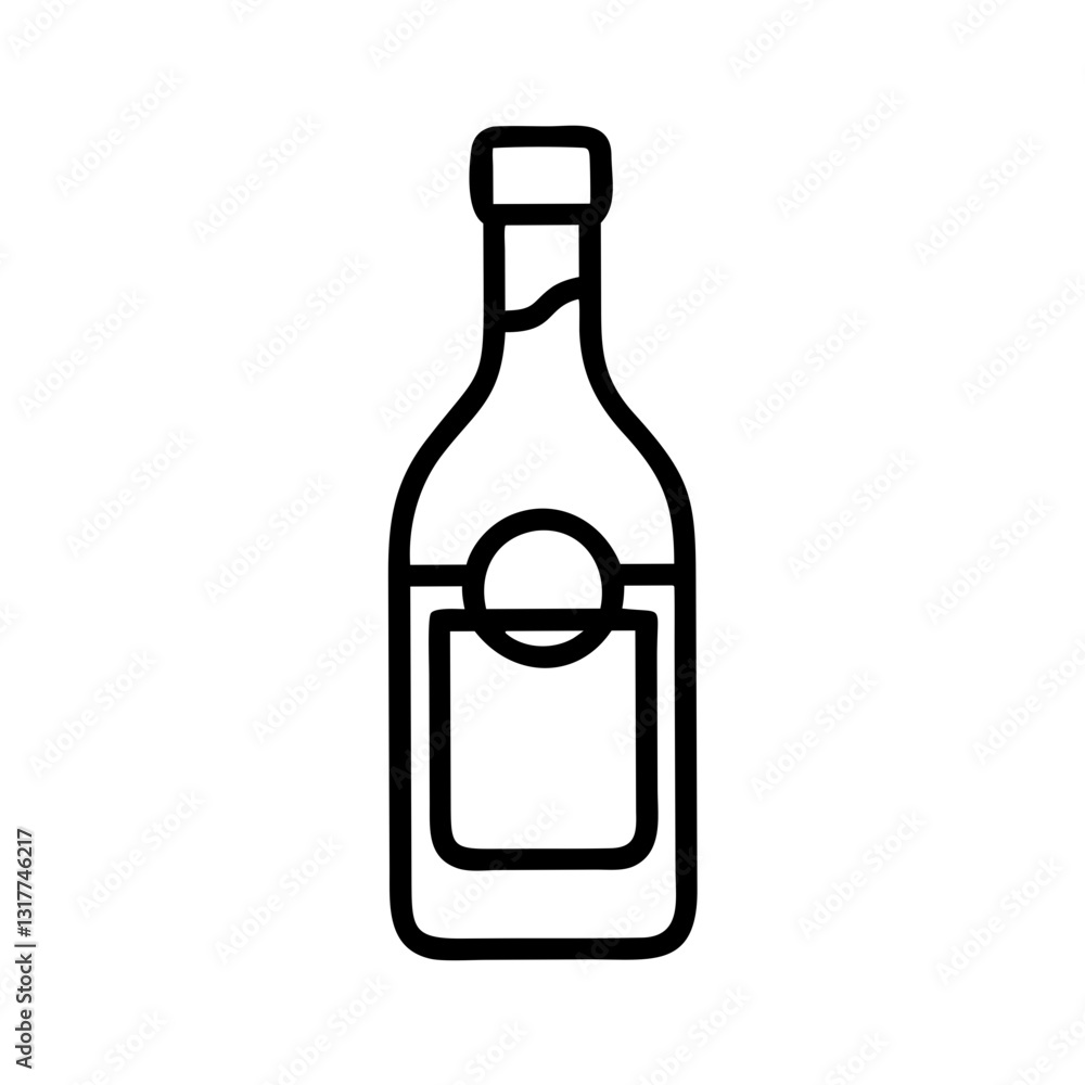 Line art illustration of a wine bottle with a label Line art illustration of a wine bottle with a label
