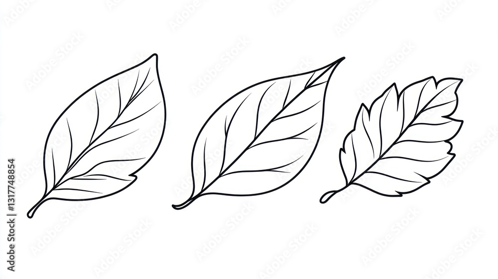Three simple leaves, nature, white background, design element Three simple leaves, nature, white background, design element