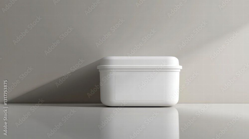 Minimalist Container: A sleek, minimalist white container sits on a reflective surface, casting a stark shadow against a plain backdrop, creating a sense of calm and simplicity. Minimalist Container: A sleek, minimalist white container sits on a reflective surface, casting a stark shadow against a plain backdrop, creating a sense of calm and simplicity.